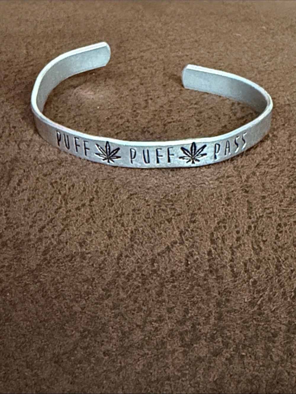 Puff Puff Pass Silver Tone Cuff Bracelet